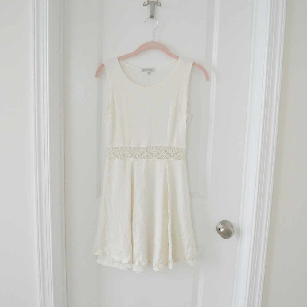 White Crochet Fit and Flare Mini Dress